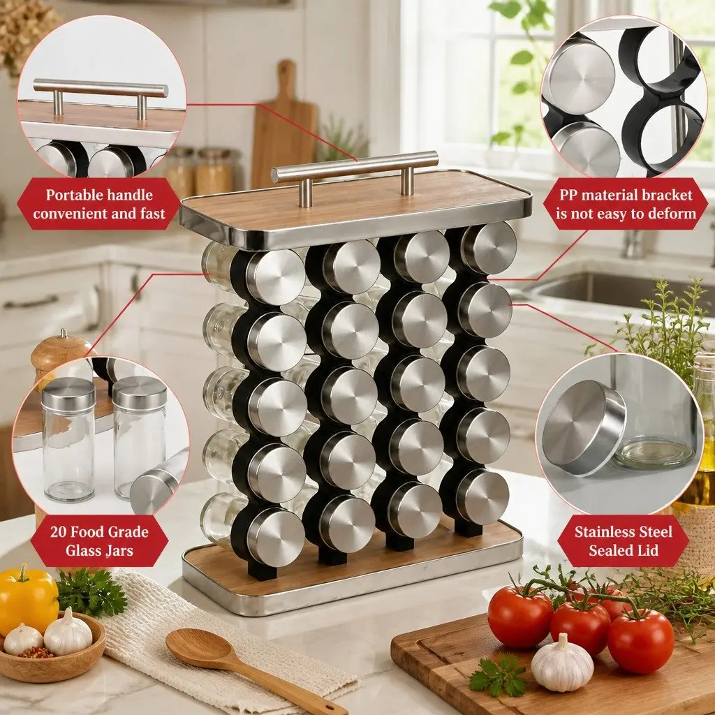 20-Jar Spice Rack Organizer for Kitchen Storage