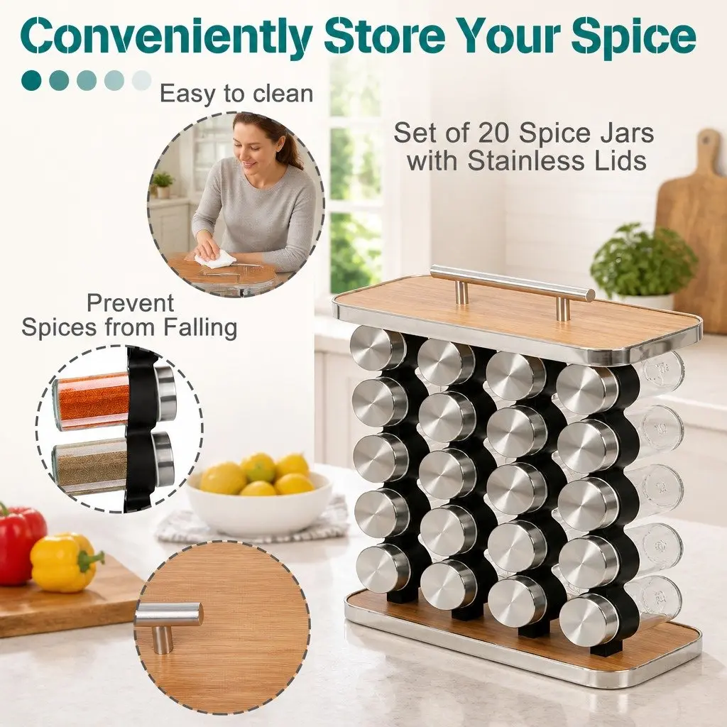 20-Jar Spice Rack Organizer for Kitchen Storage
