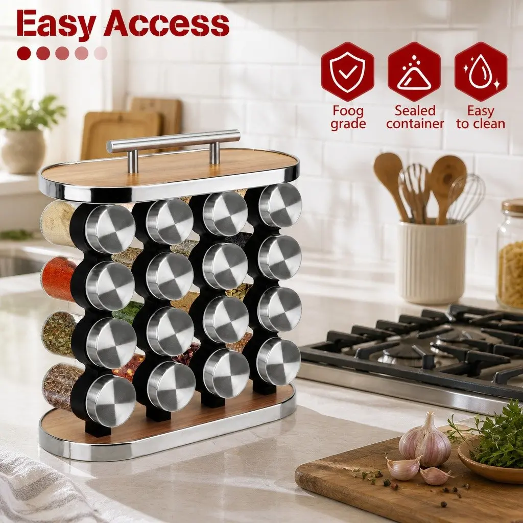 20-Jar Spice Rack Organizer for Kitchen Storage