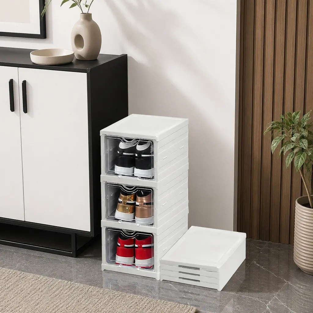 3-Tier Stackable Shoe Storage Organizer with Clear Door