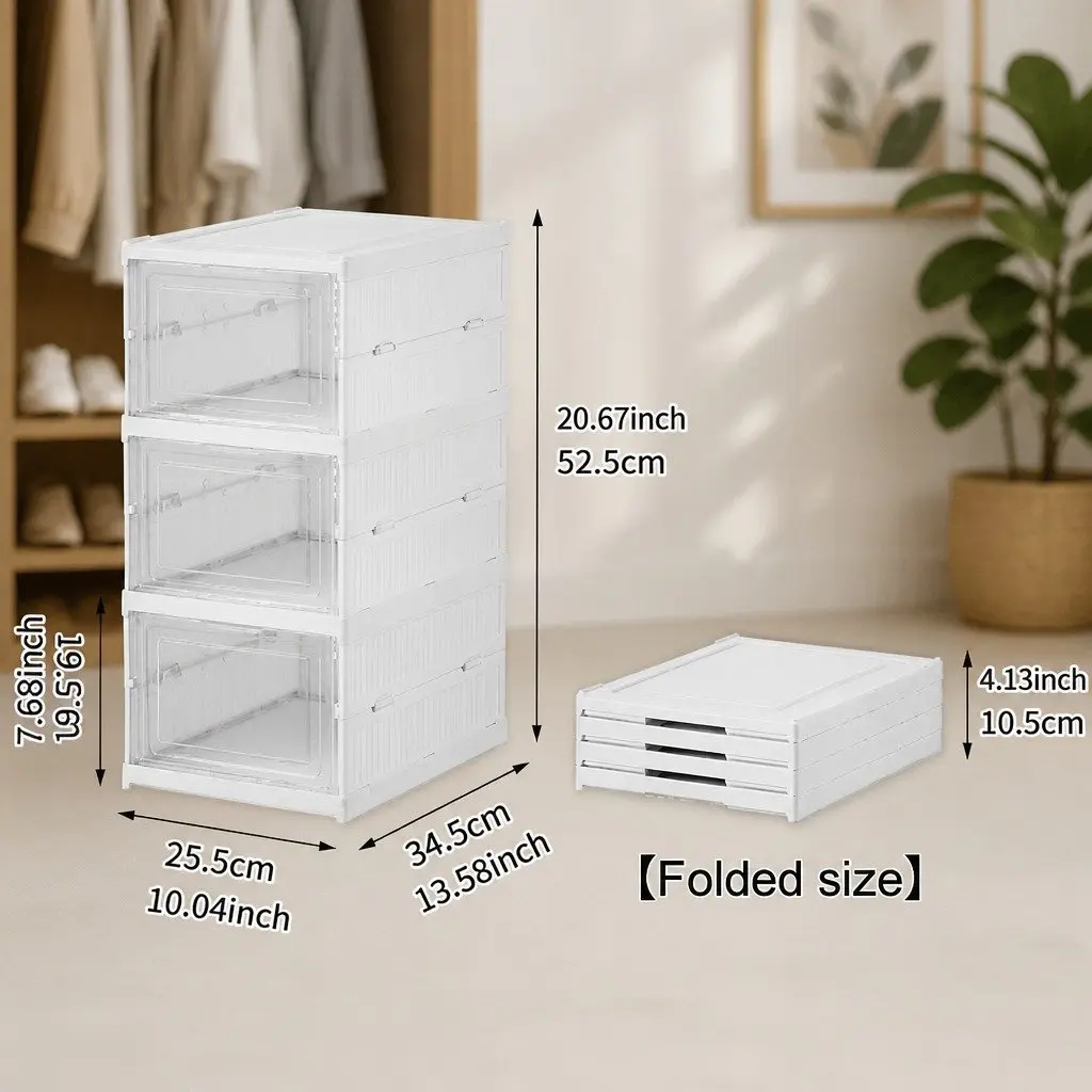 3-Tier Stackable Shoe Storage Organizer with Clear Door
