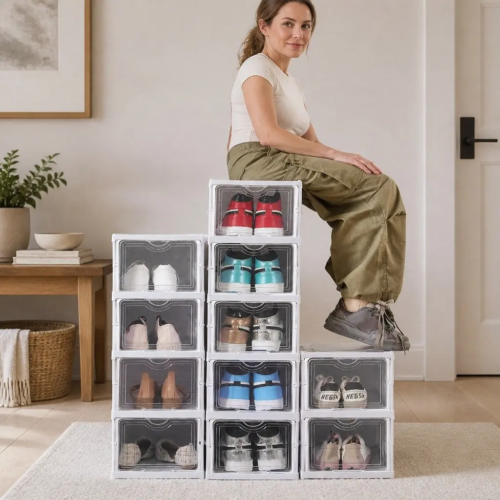 3-Tier Stackable Shoe Storage Organizer with Clear Door