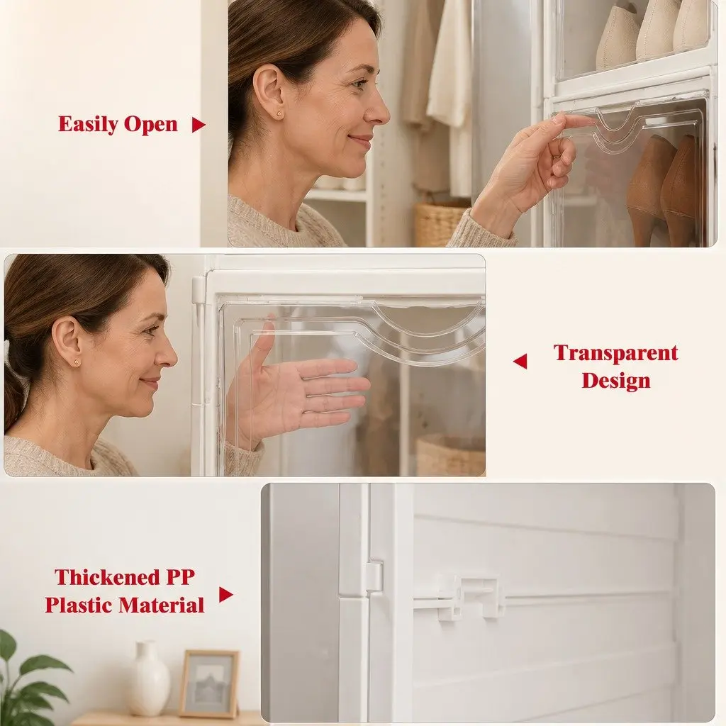 3-Tier Stackable Shoe Storage Organizer with Clear Door