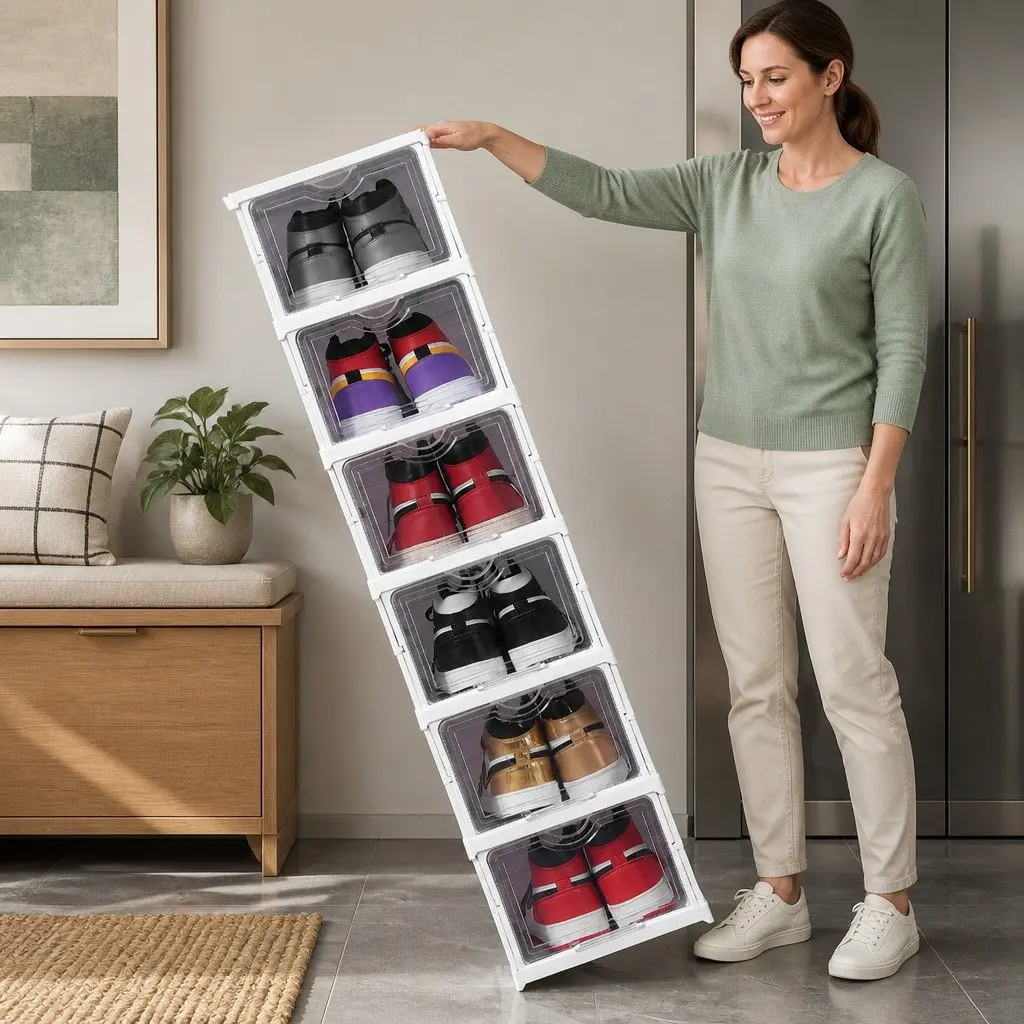 3-Tier Stackable Shoe Storage Organizer with Clear Door