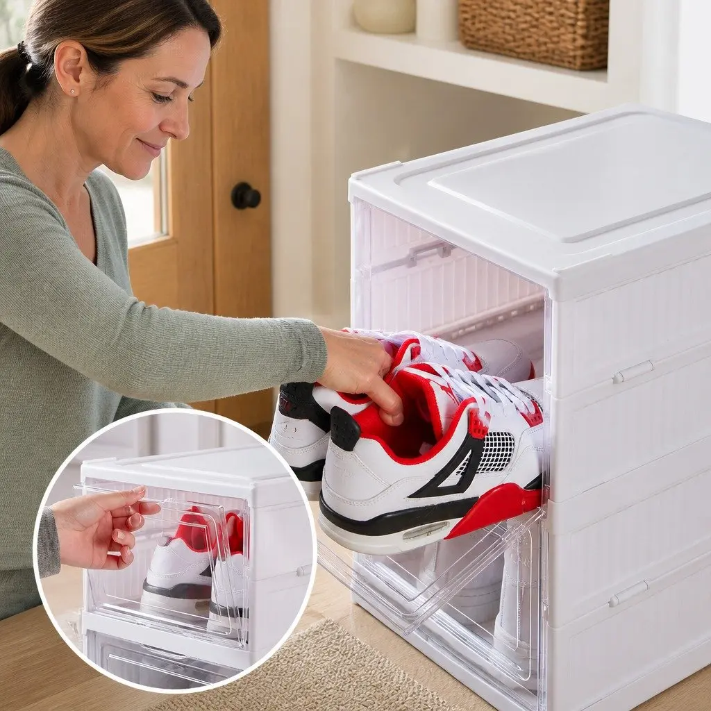 3-Tier Stackable Shoe Storage Organizer with Clear Door