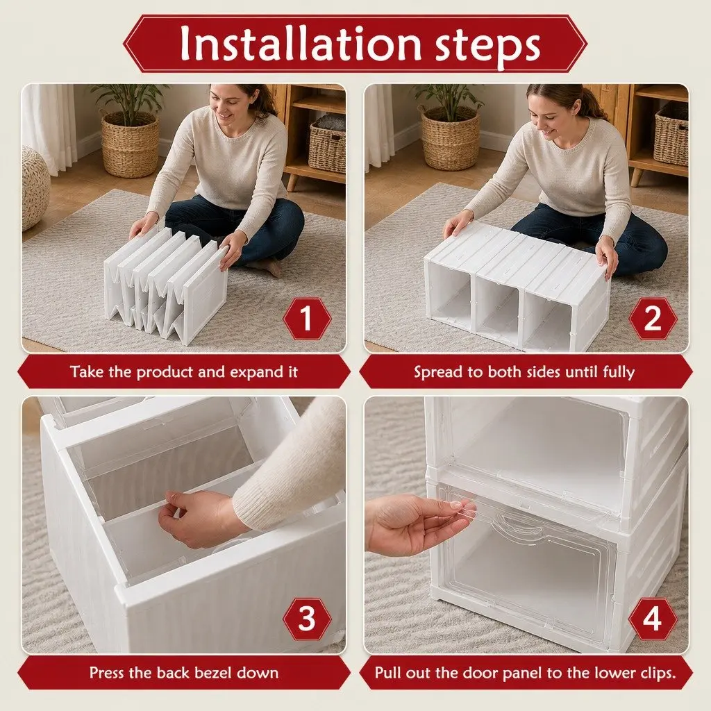 3-Tier Stackable Shoe Storage Organizer with Clear Door