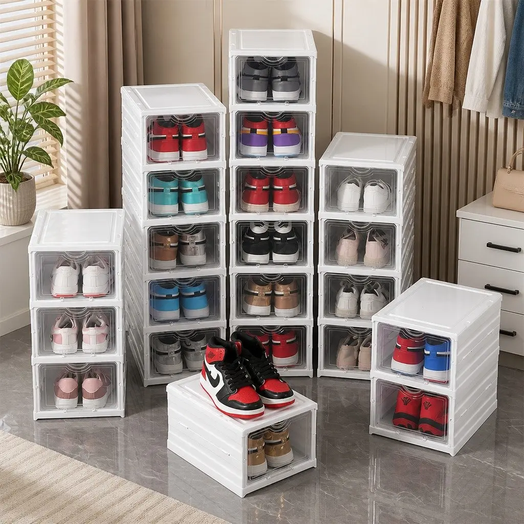 3-Tier Stackable Shoe Storage Organizer with Clear Door