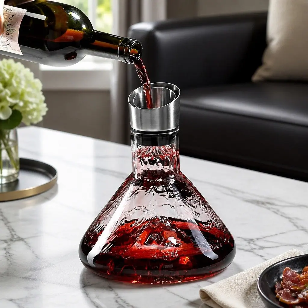 Wine Decanter Aerator Waterfall Pouring Spout Lead-Free Crystal Glass Filter Lid