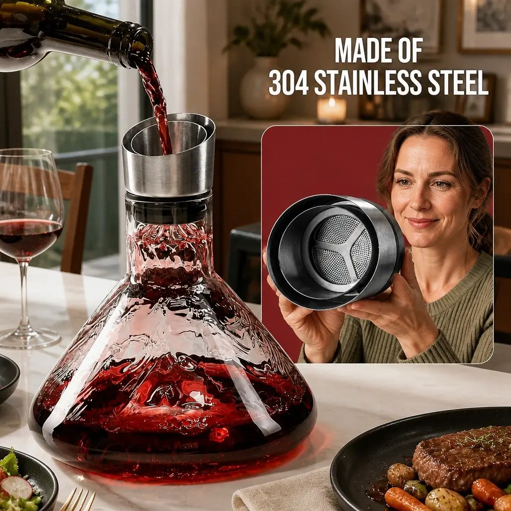 Wine Decanter Aerator Waterfall Pouring Spout Lead-Free Crystal Glass Filter Lid