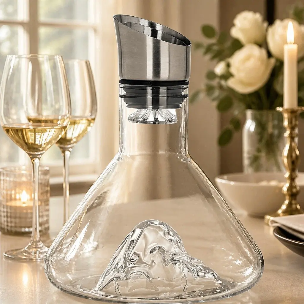 Wine Decanter Aerator Waterfall Pouring Spout Lead-Free Crystal Glass Filter Lid