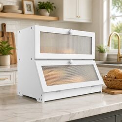Premium Double Layer Bamboo Bread Box with Clear Window