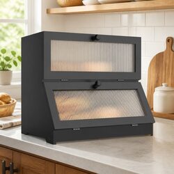 Sturdy Double Layer Bamboo Bread Box with Clear Window