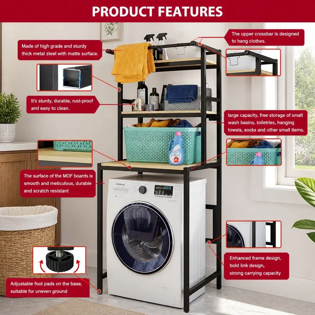 3-Tier Storage Rack for Laundry and Bathroom