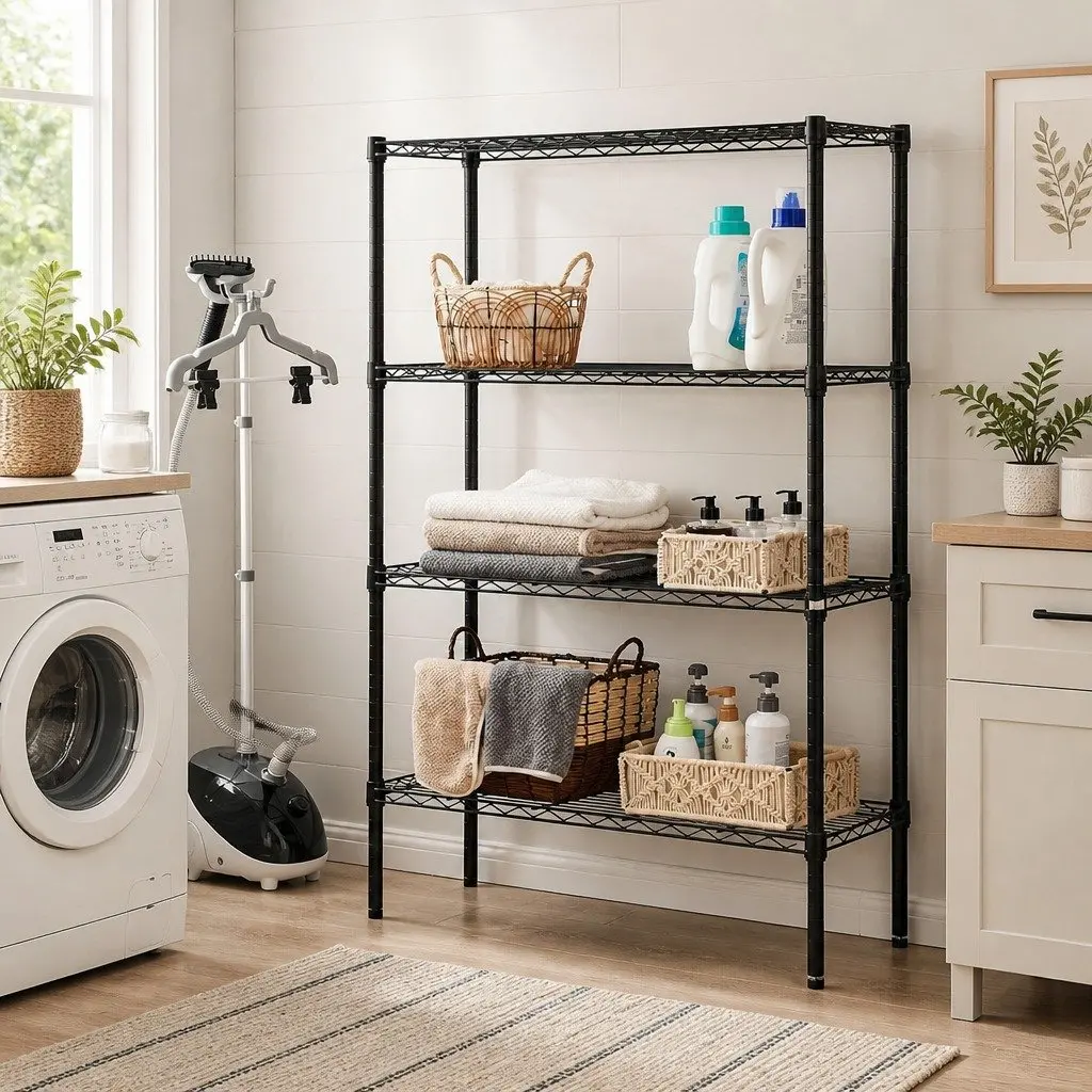 Metal Storage Shelves 4-Tier Adjustable Heavy-Duty Wire Rack Organizer 60cm x 40cm x 140cm Silver