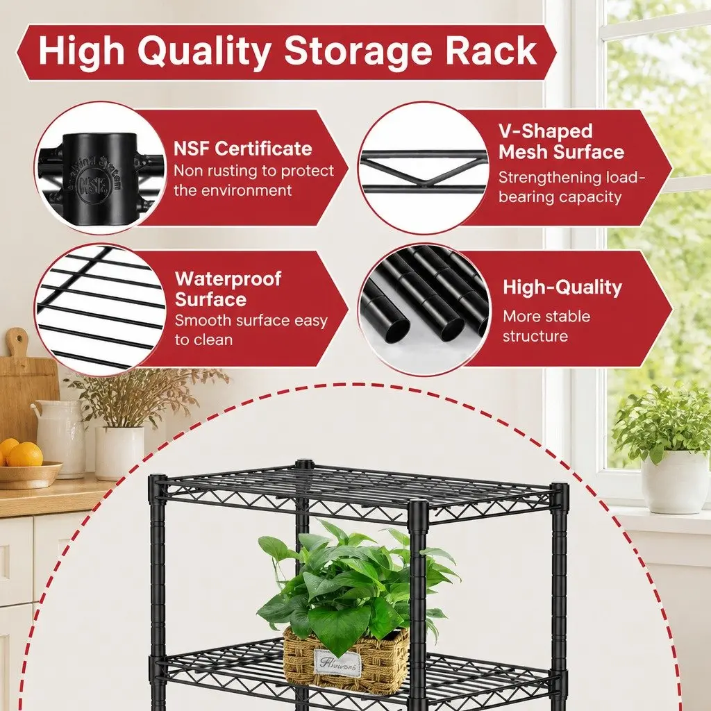 Metal Storage Shelves 4-Tier Adjustable Heavy-Duty Wire Rack Organizer 60cm x 40cm x 140cm Silver