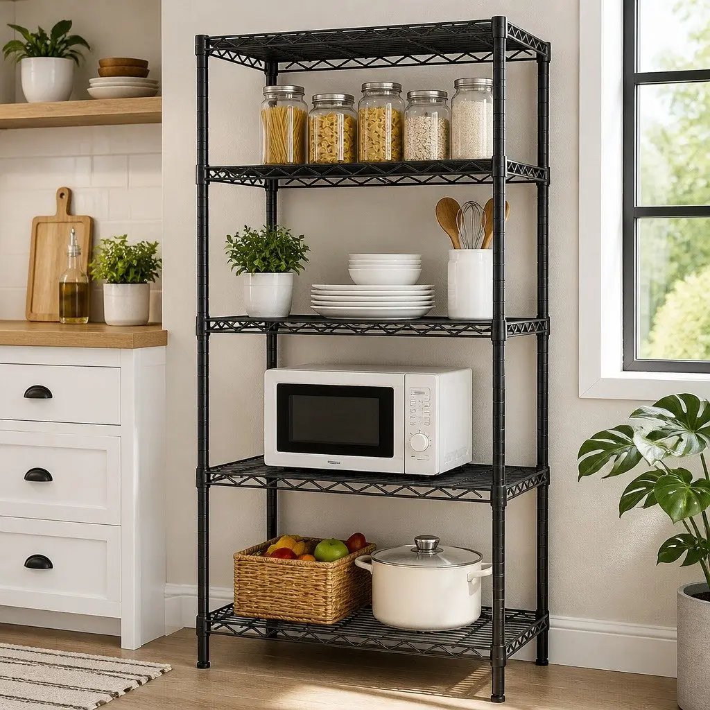 Metal Storage Shelves 4-Tier Adjustable Heavy-Duty Wire Rack Organizer 60cm x 40cm x 140cm Silver