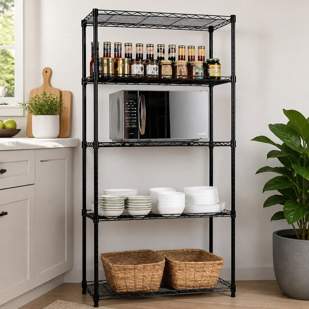 5-Tier Adjustable Metal Storage Shelves Wire Rack Organizer Kitchen Pantry
