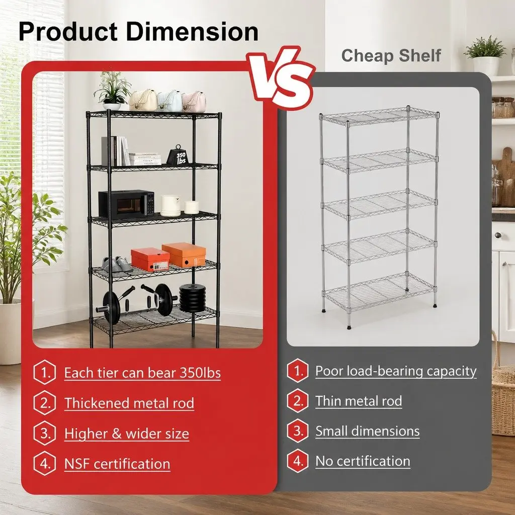 5-Tier Adjustable Metal Storage Shelves Wire Rack Organizer 60cm W 40cm D 145cm H