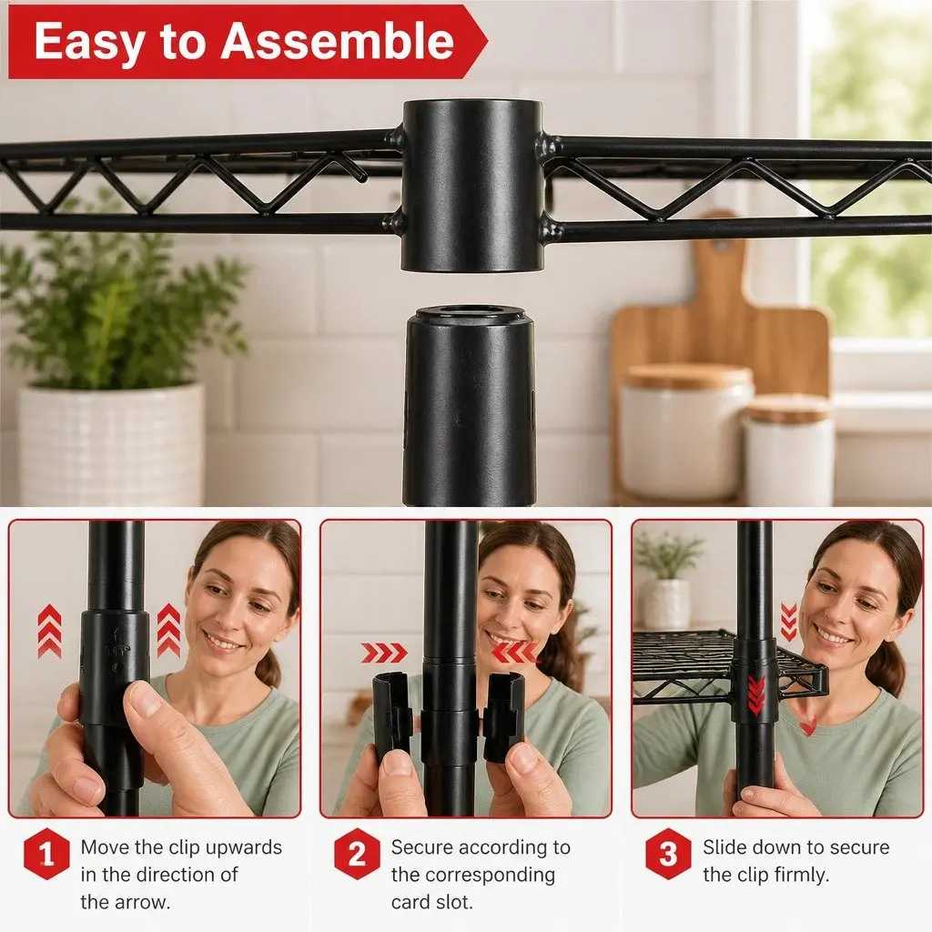 5-Tier Adjustable Metal Storage Shelves Wire Rack Organizer 60cm W 40cm D 145cm H