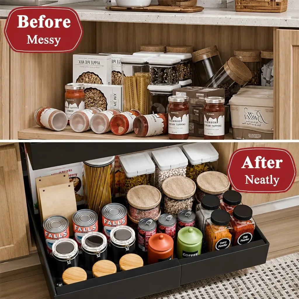 Pull Out Cabinet Organizer Heavy Duty Expandable Slide Out Shelves Black 2 Pack