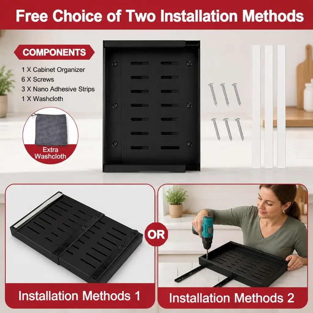 Pull Out Cabinet Organizer Heavy Duty Expandable Slide Out Shelves Black 2 Pack