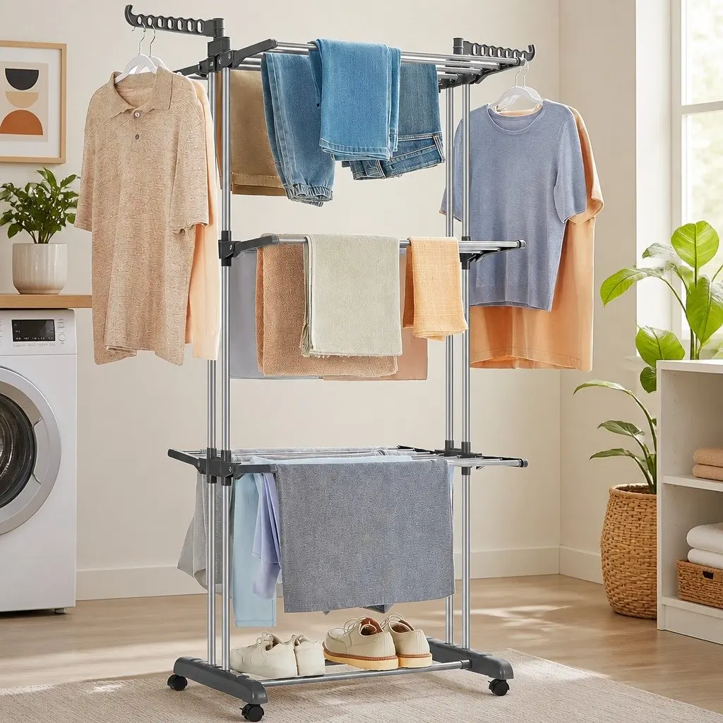 4-Tier Folding Clothes Drying Rack with Wheels