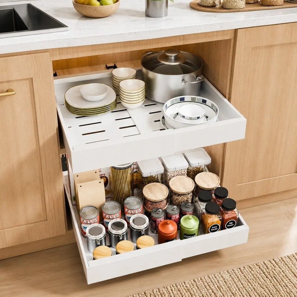 Expandable Pull Out Cabinet Organizer 2 Pack for Kitchens