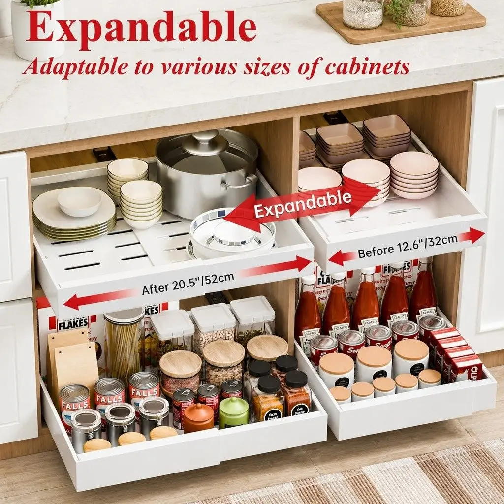 Expandable Pull Out Cabinet Organizer 2 Pack for Kitchens