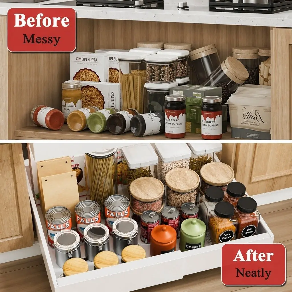 Expandable Pull Out Cabinet Organizer 2 Pack for Kitchens