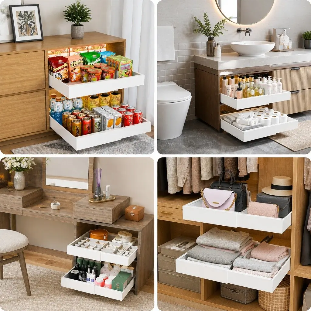Expandable Pull Out Cabinet Organizer 2 Pack for Kitchens