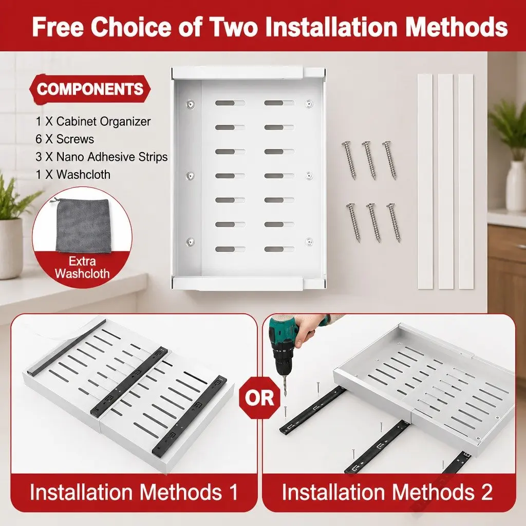 Expandable Pull Out Cabinet Organizer 2 Pack for Kitchens