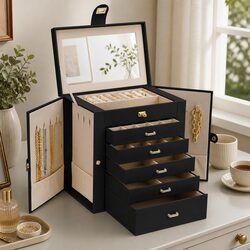 Premium 6-Drawer Jewelry Organizer with Mirror