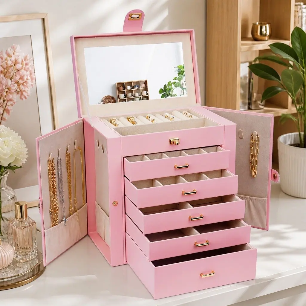 6-Layer Jewelry Box with Drawer and Mirror