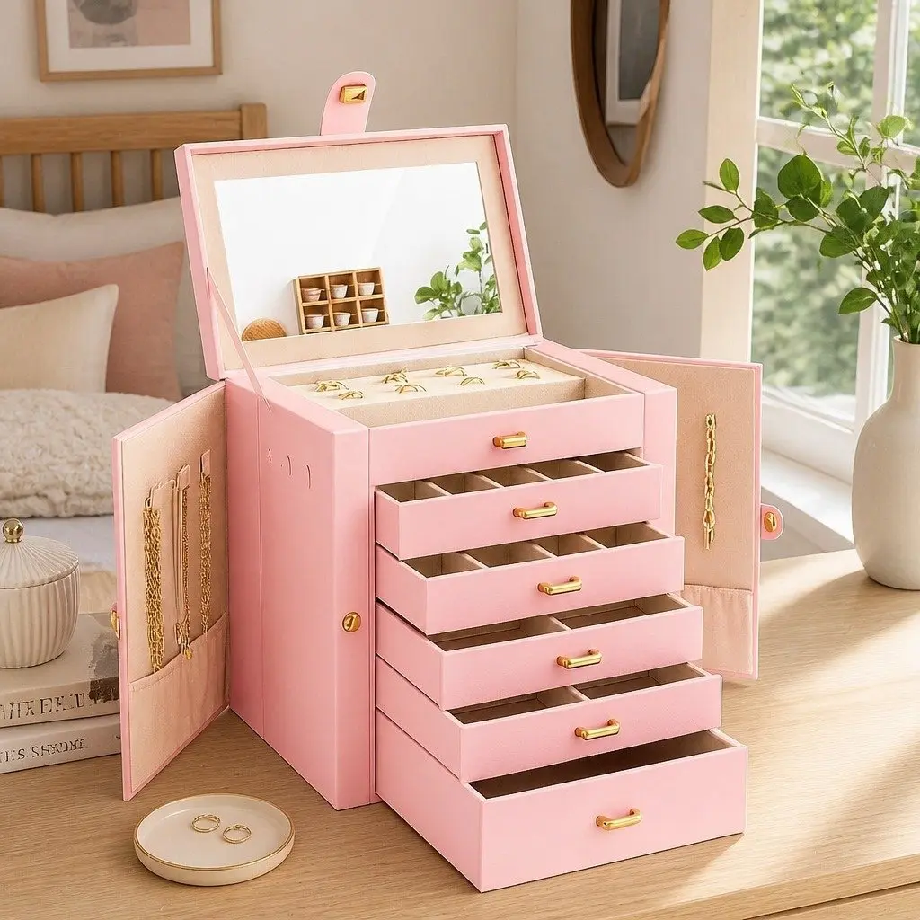 6-Layer Jewelry Box with Drawer and Mirror