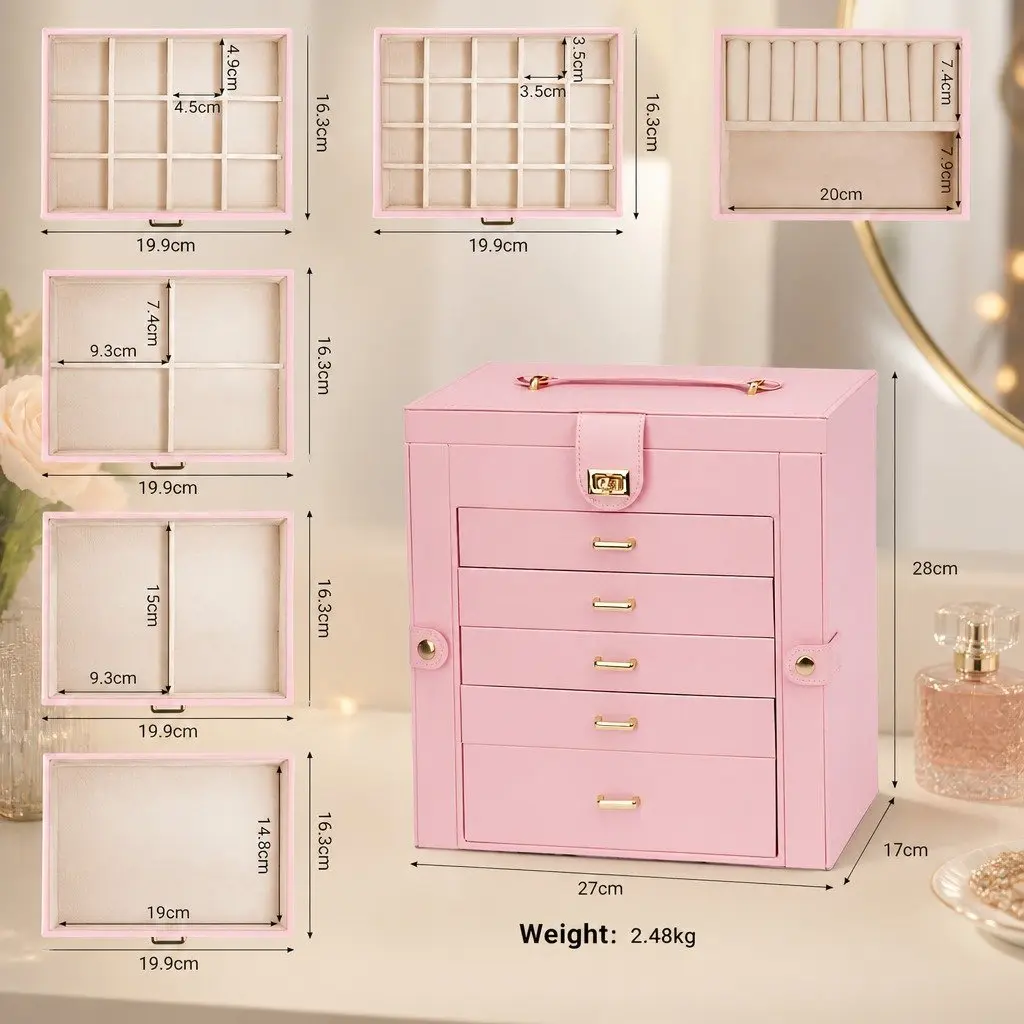 6-Layer Jewelry Box with Drawer and Mirror