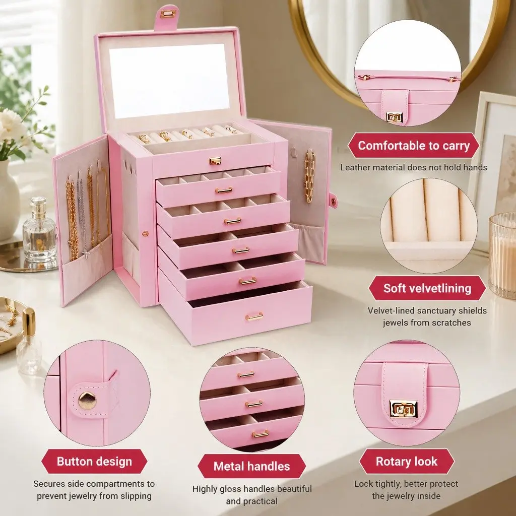 6-Layer Jewelry Box with Drawer and Mirror