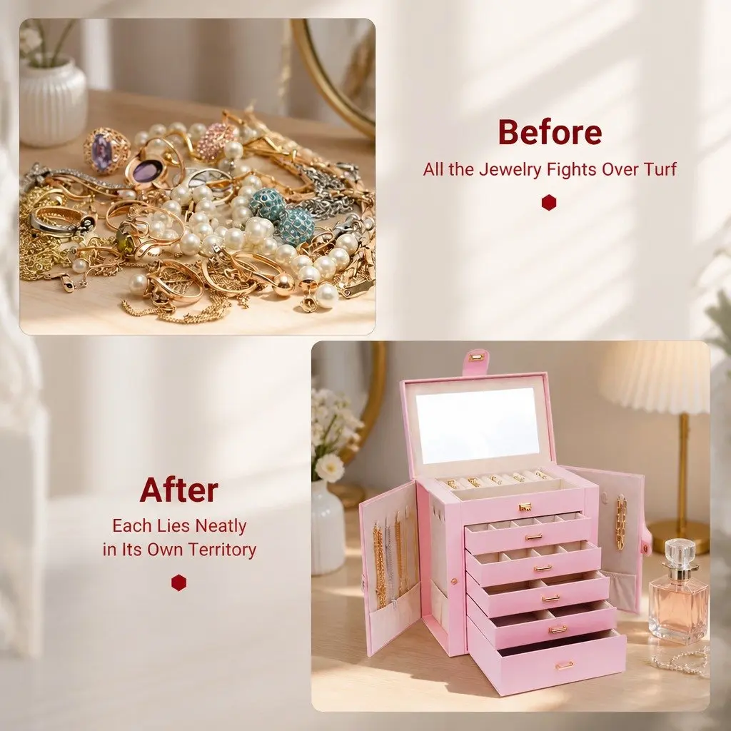 6-Layer Jewelry Box with Drawer and Mirror