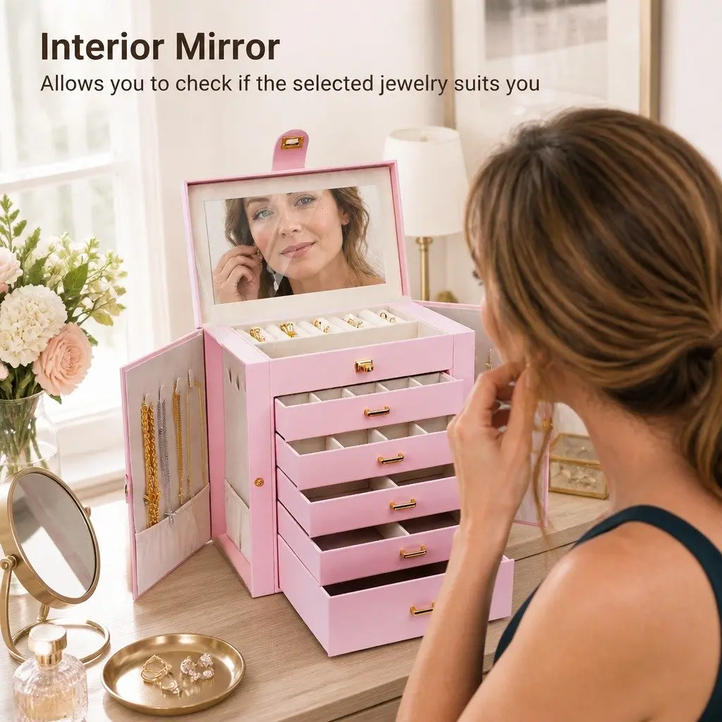 6-Layer Jewelry Box with Drawer and Mirror