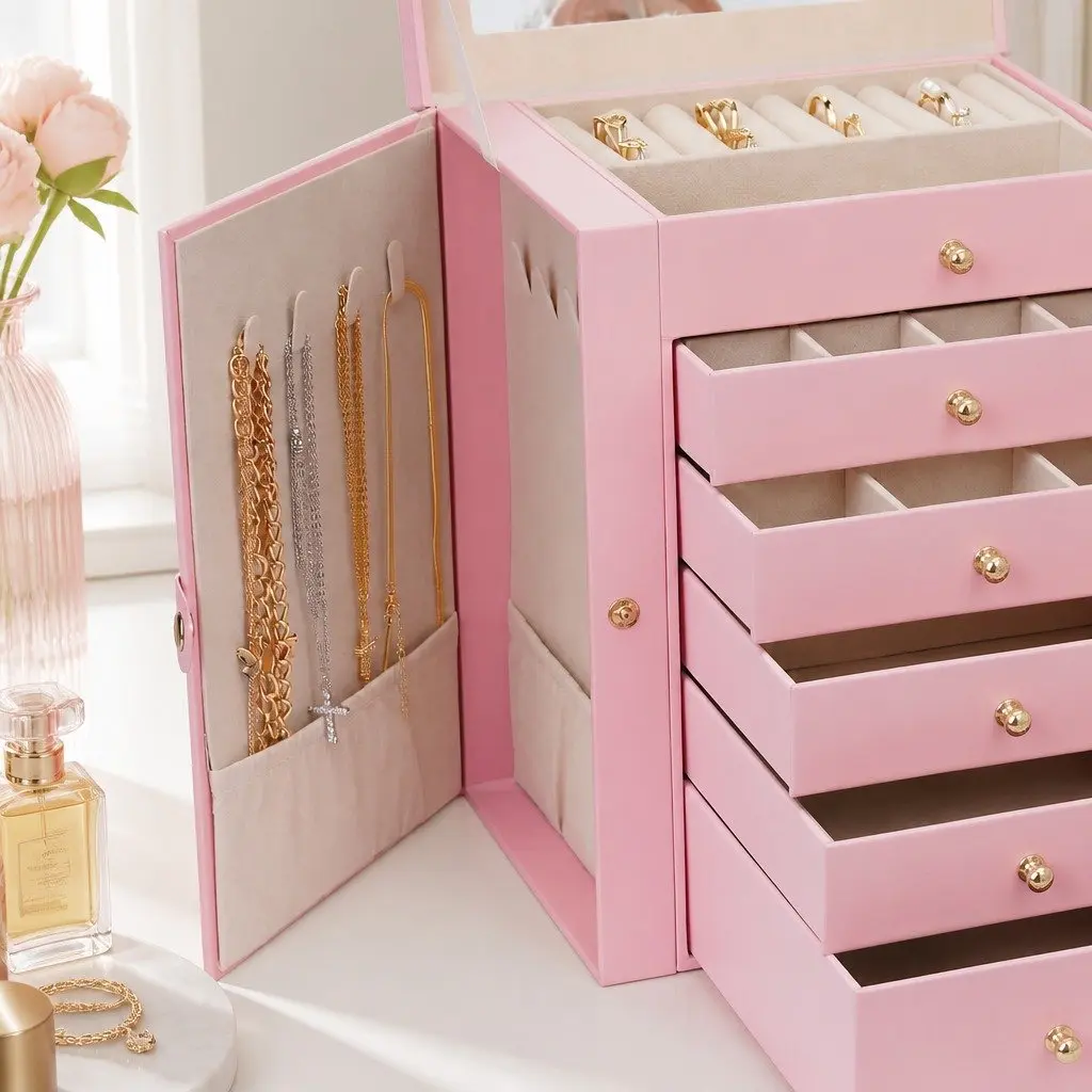 6-Layer Jewelry Box with Drawer and Mirror