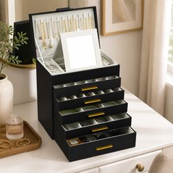 Large 6-Layer Jewelry Organizer Box with Mirror