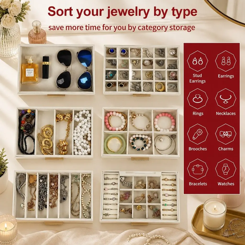 Large Jewelry Organizer Box with Mirror and Hooks