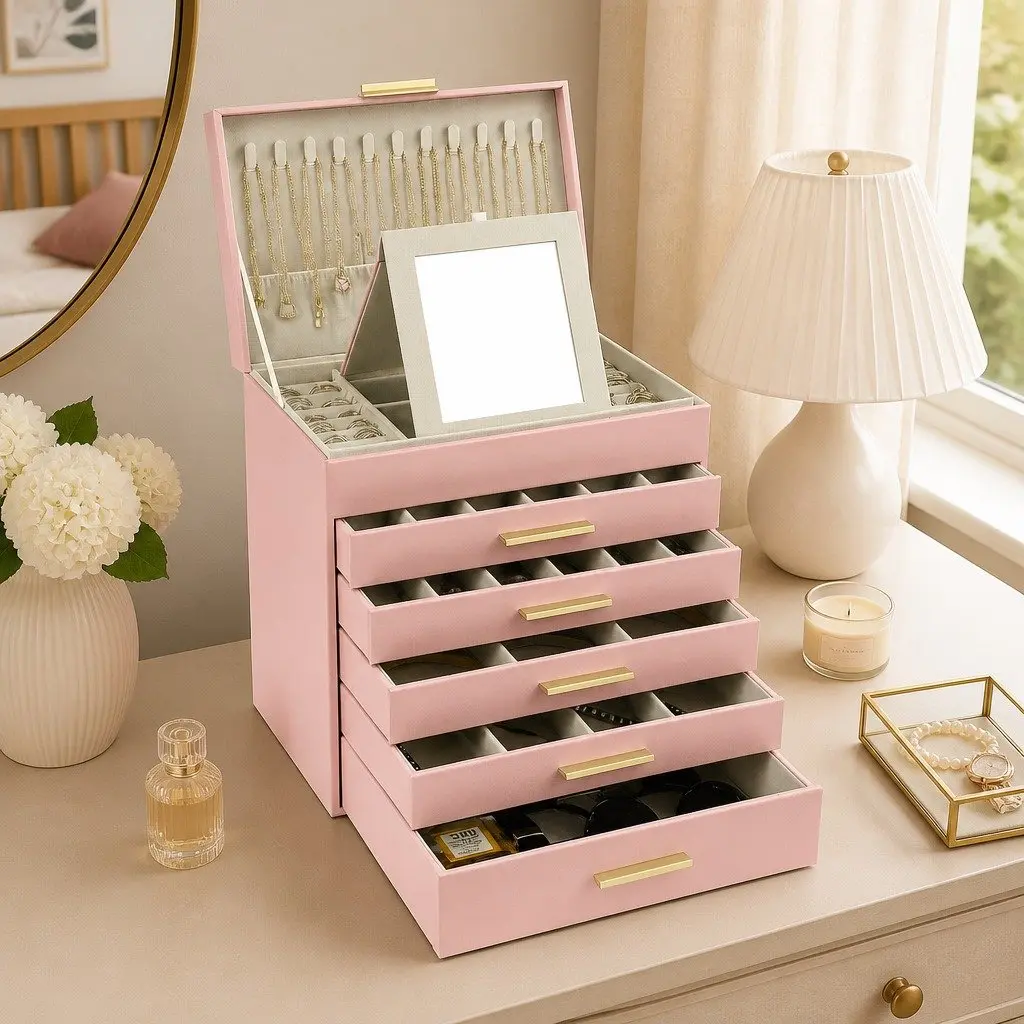 6-Layer Jewelry Organizer Box with Mirror