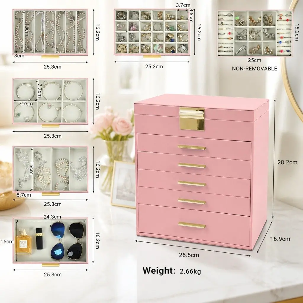 6-Layer Jewelry Organizer Box with Mirror