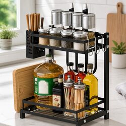 2-Tier Kitchen Spice Rack Organizer Storage Shelf Countertop Condiments Oil