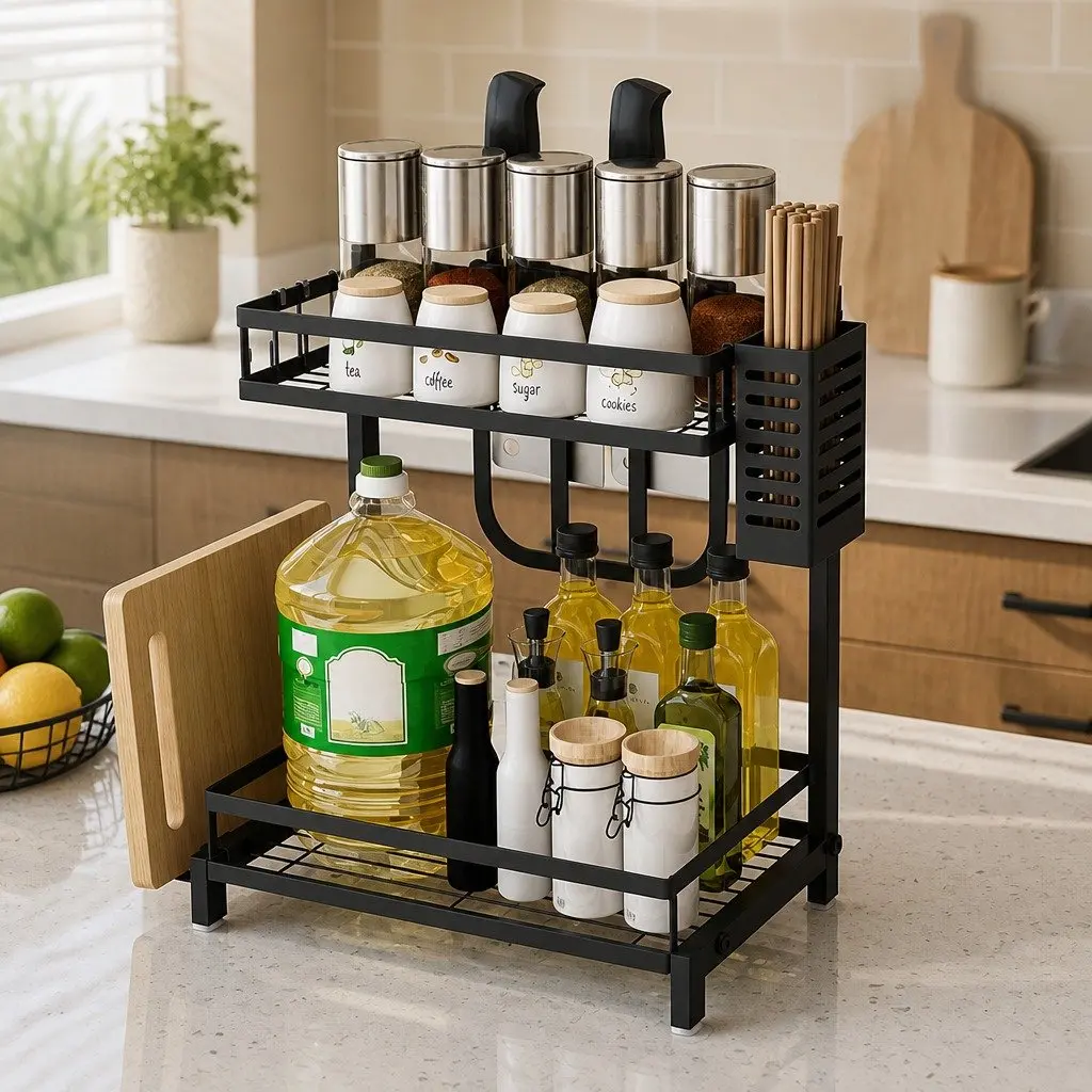 2-Tier Spice Rack Organizer with Hooks