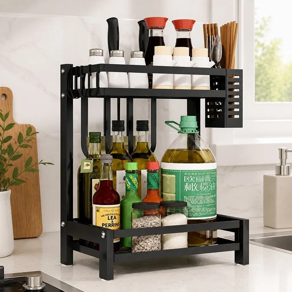 2-Tier Spice Rack Organizer with Hooks