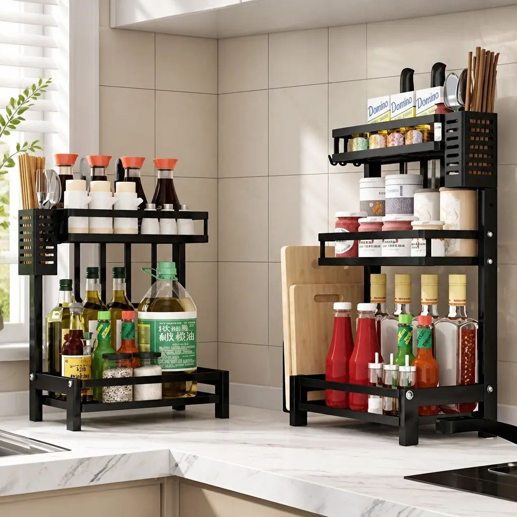 2-Tier Spice Rack Organizer with Hooks