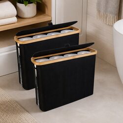 Bamboo Lid Toilet Paper Storage Baskets – 2 Pack