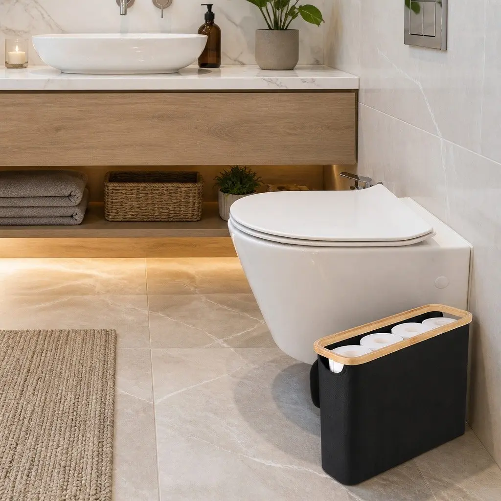 Toilet Paper Storage Basket 2 Pack Bamboo Lid Handle Organizer RV Closet