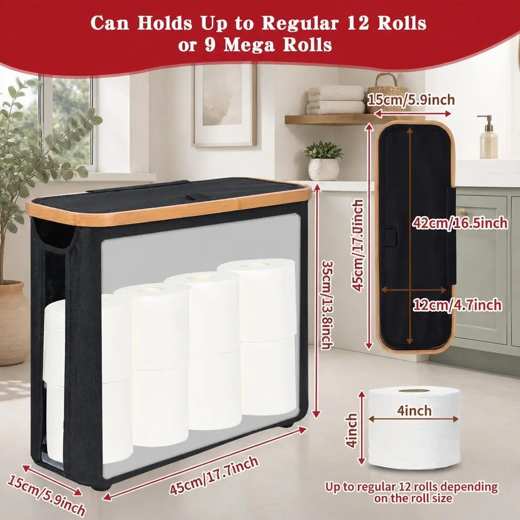 Toilet Paper Storage Basket 2 Pack Bamboo Lid Handle Organizer RV Closet